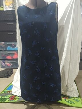 Navy Floral Shift Dress - Elegant Sleeveless Women's Dress